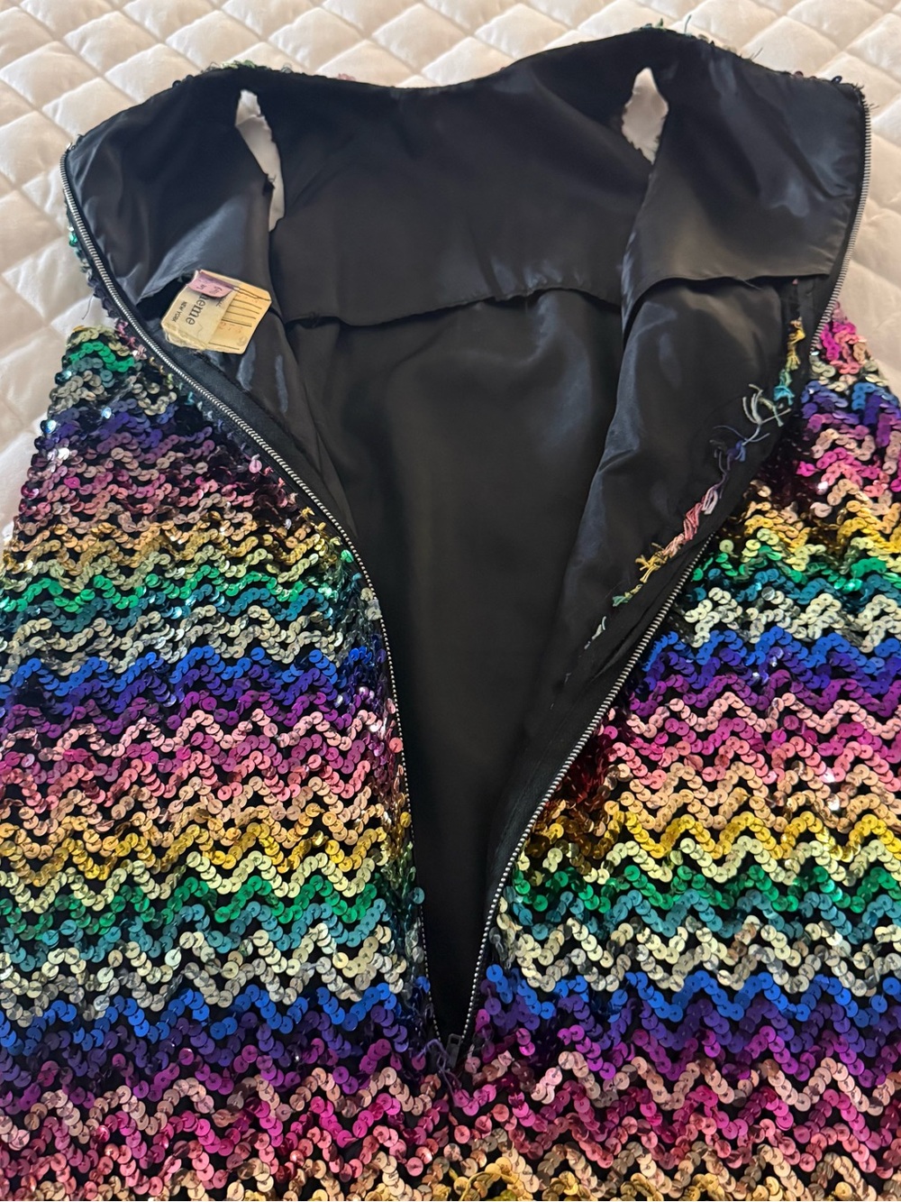 Vintage JR theme New York Rainbow Sequin Mod Mini Dress Chevron ZigZag Disco 60s - Picture 8 of 10